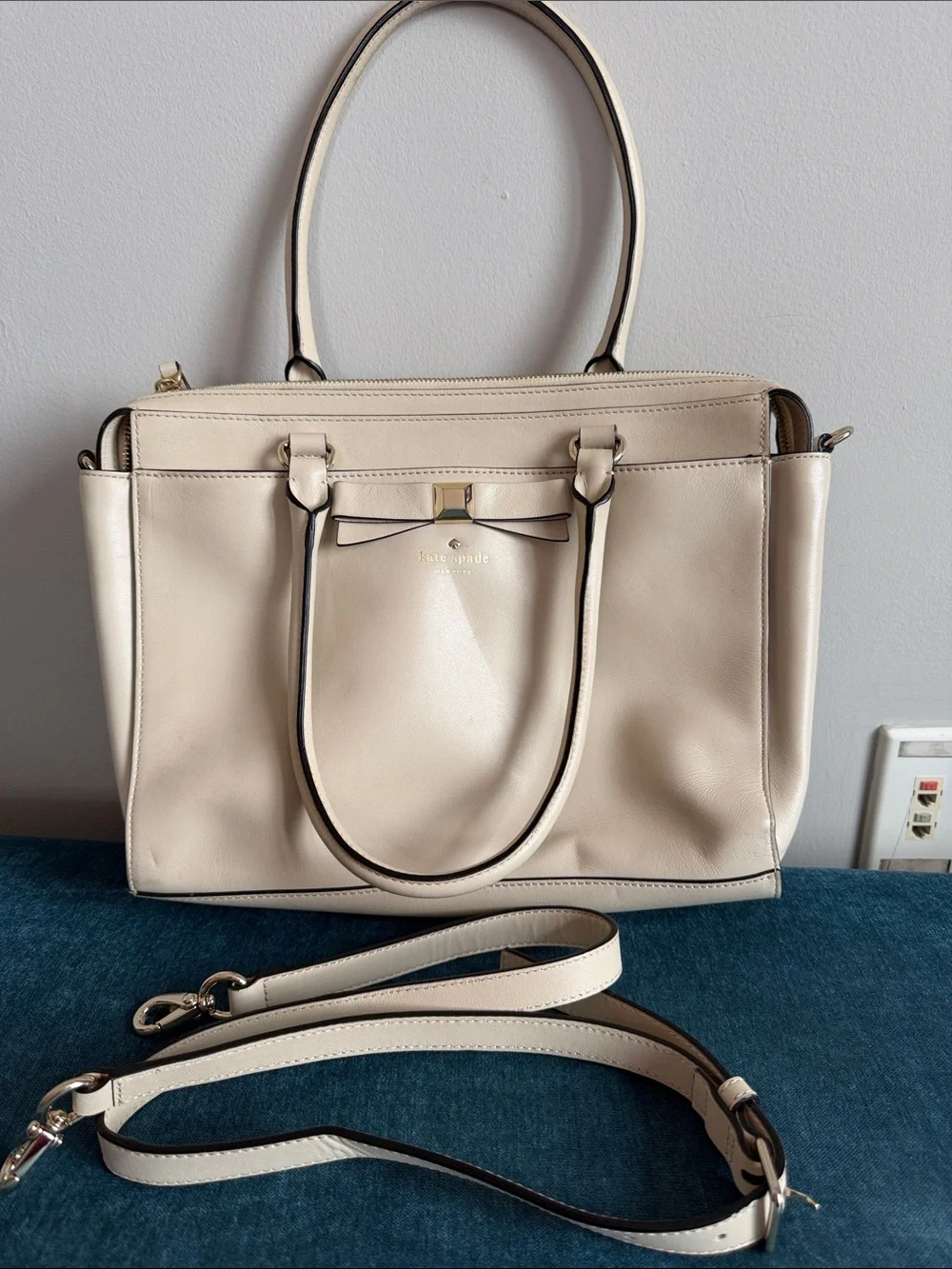 kate spade Cream Leather Tote with Removable Strap